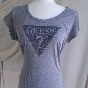 GUESS WOMENS TSHIRT XL GREY STUDS TRIANGLE